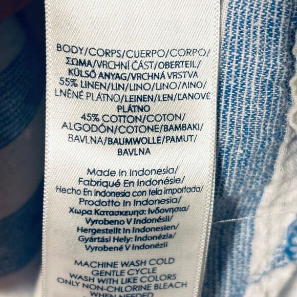 CHAPS Denim 2X linen cotton band collar blue & white stripe button front shirt - Picture 8 of 10